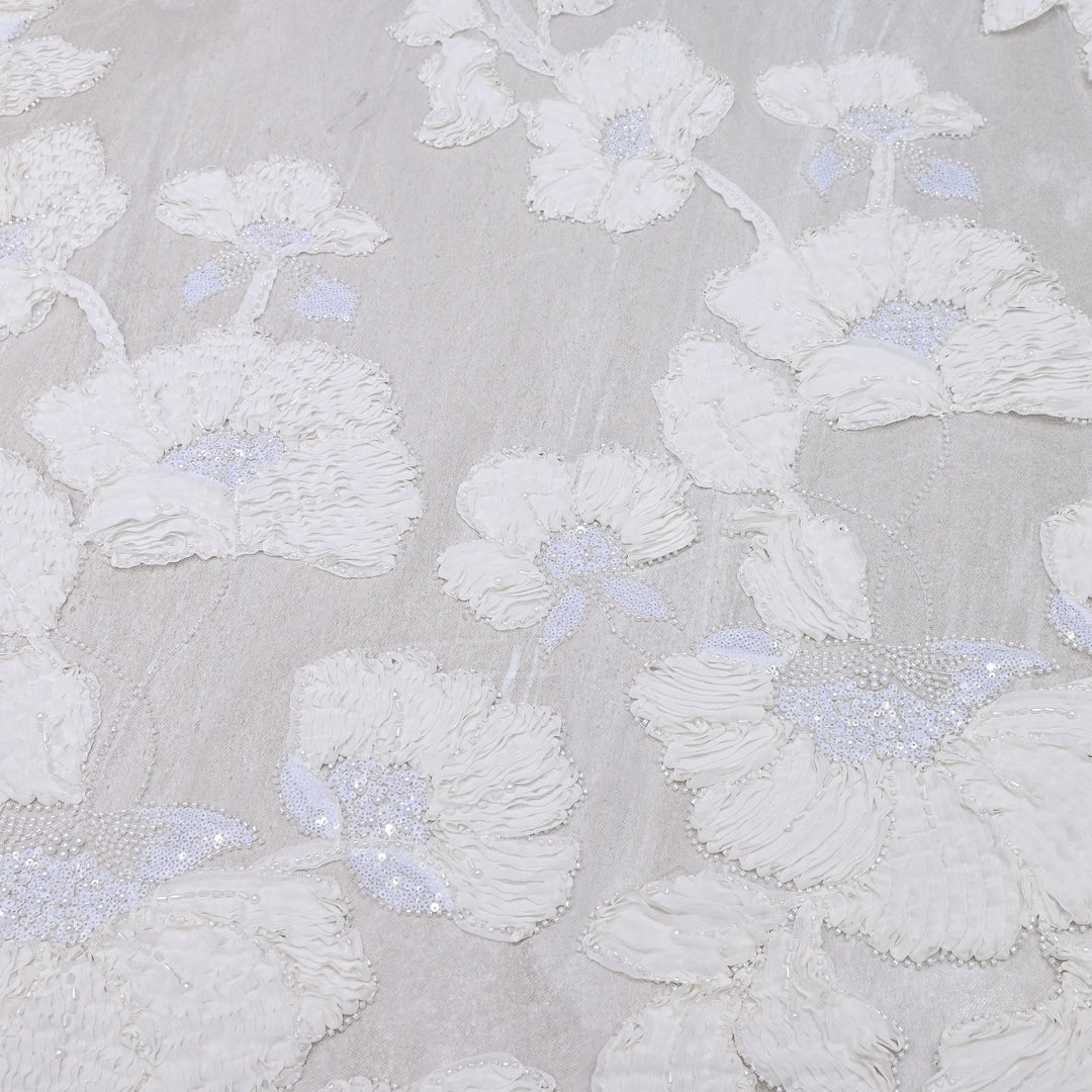 Premium Imported Net Floral 3D Appliqué Fabric with Sequins, Cut Dana & Bead Embroidery 60" | HW7041-03