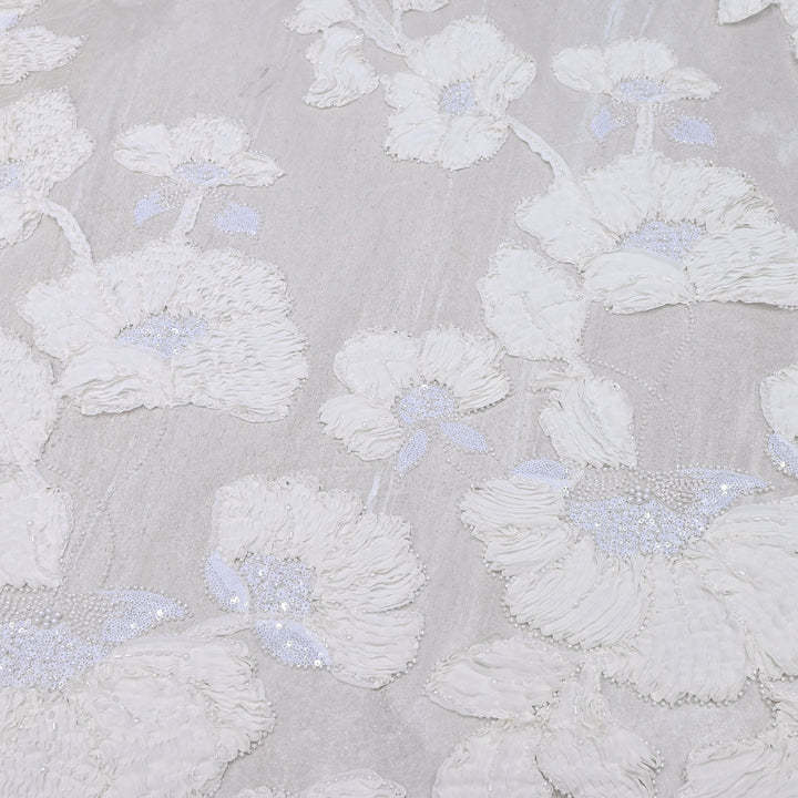 Premium Imported Net Floral 3D Appliqué Fabric with Sequins, Cut Dana & Bead Embroidery 60" | HW7041-03