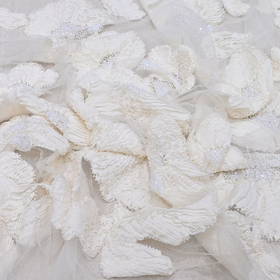 Premium Imported Net Floral 3D Appliqué Fabric with Sequins, Cut Dana & Bead Embroidery 60" | HW7041-03