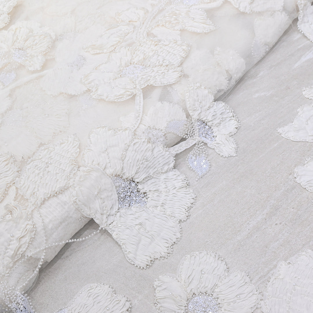 Premium Imported Net Floral 3D Appliqué Fabric with Sequins, Cut Dana & Bead Embroidery 60" | HW7041-03