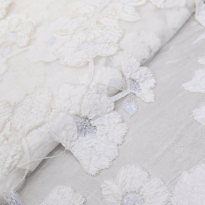 Premium Imported Net Floral 3D Appliqué Fabric with Sequins, Cut Dana & Bead Embroidery 60" | HW7041-03
