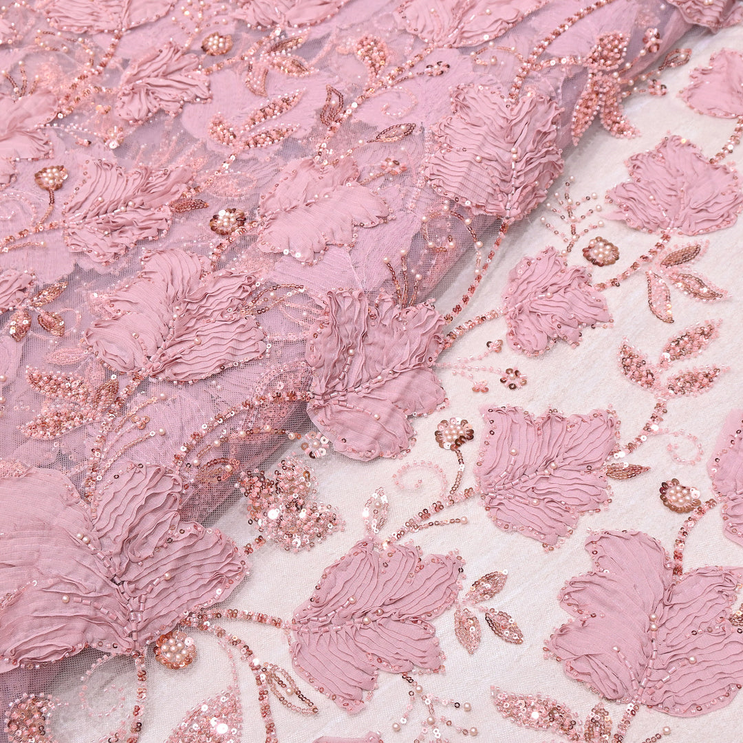 Premium Imported Net 3D Floral Sequins, Pearl & Bead Embroidery Fabric 60" | AF7043-04