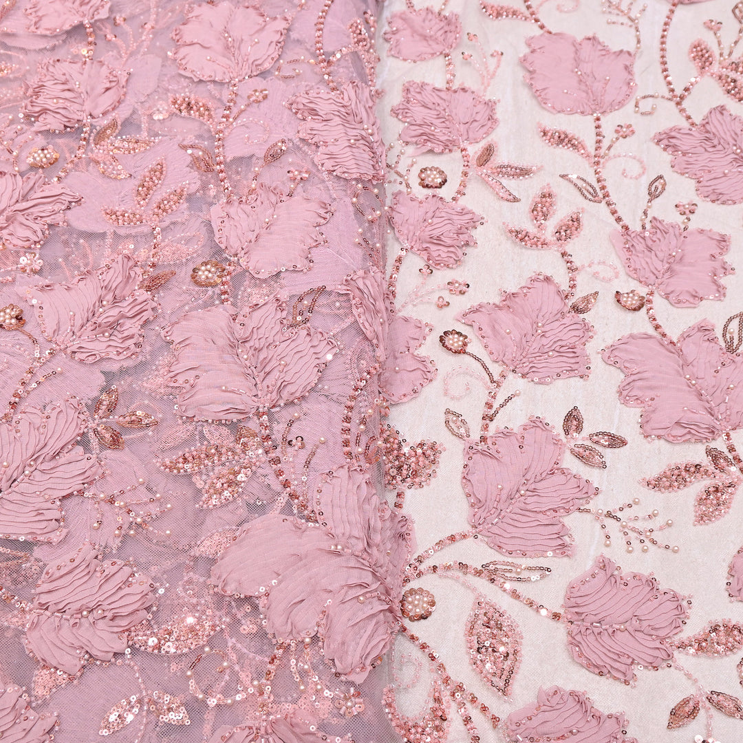 Premium Imported Net 3D Floral Sequins, Pearl & Bead Embroidery Fabric 60" | AF7043-04