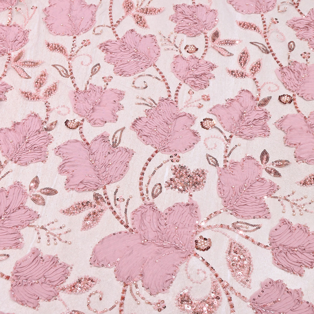 Premium Imported Net 3D Floral Sequins, Pearl & Bead Embroidery Fabric 60" | AF7043-04
