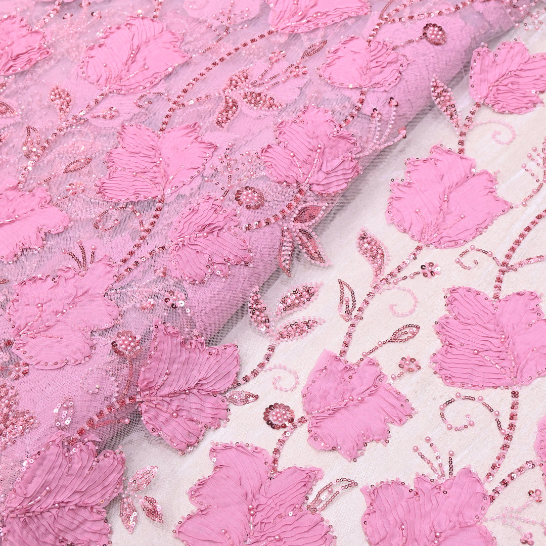 Premium Imported Net 3D Floral Sequins, Pearl & Bead Embroidery Fabric 60" | AF7043-06