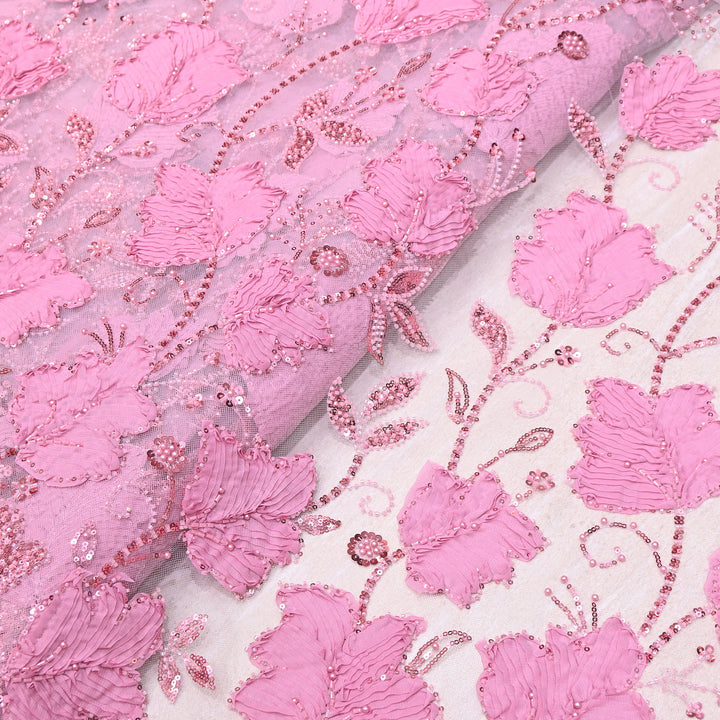 Premium Imported Net 3D Floral Sequins, Pearl & Bead Embroidery Fabric 60" | AF7043-06