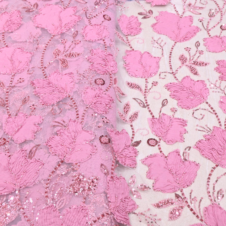 Premium Imported Net 3D Floral Sequins, Pearl & Bead Embroidery Fabric 60" | AF7043-06