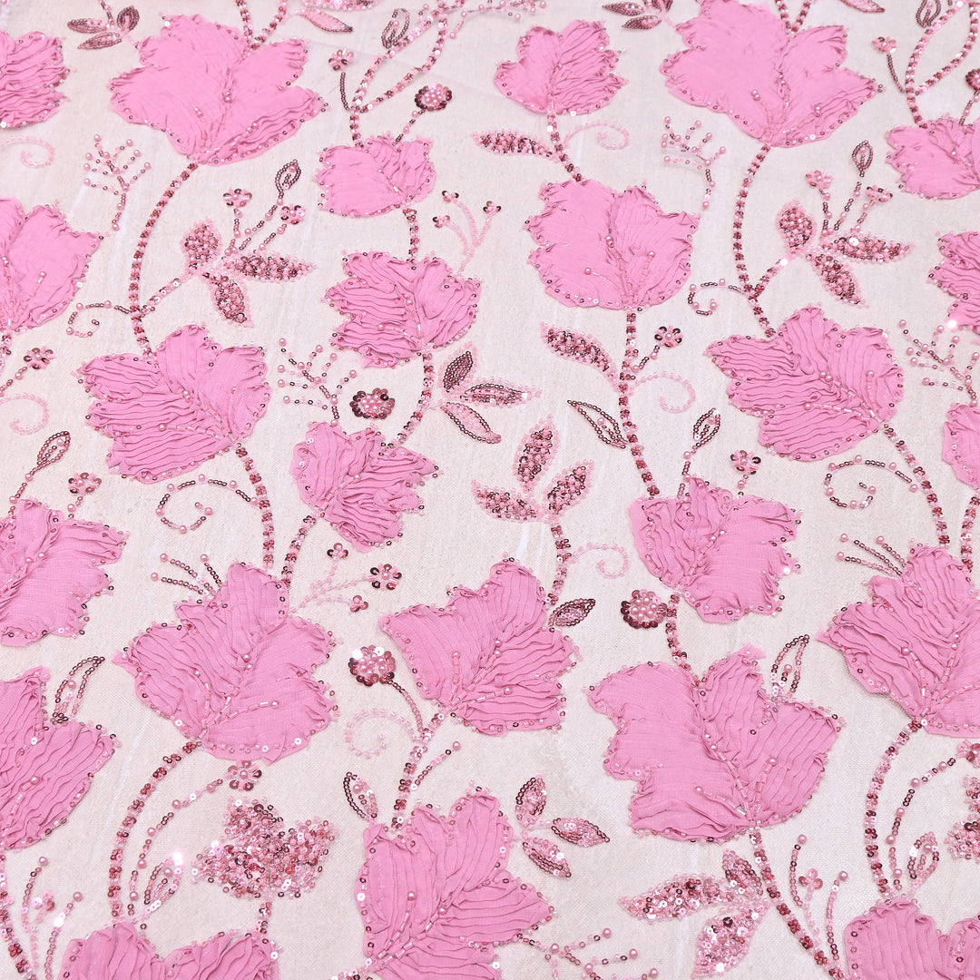 Premium Imported Net 3D Floral Sequins, Pearl & Bead Embroidery Fabric 60" | AF7043-06