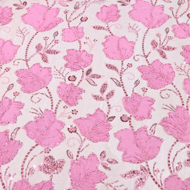 Premium Imported Net 3D Floral Sequins, Pearl & Bead Embroidery Fabric 60" | AF7043-06