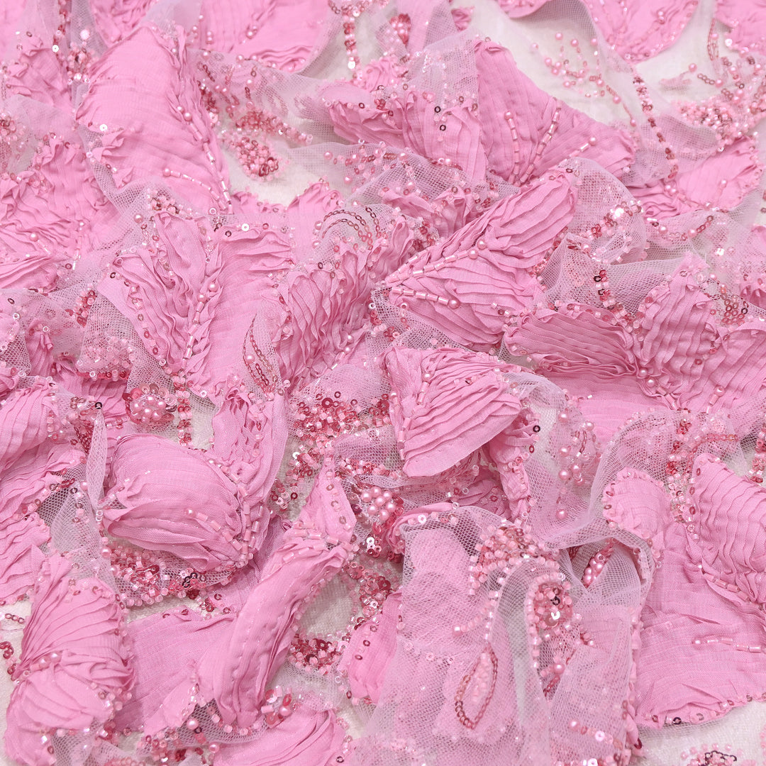 Premium Imported Net 3D Floral Sequins, Pearl & Bead Embroidery Fabric 60" | AF7043-06
