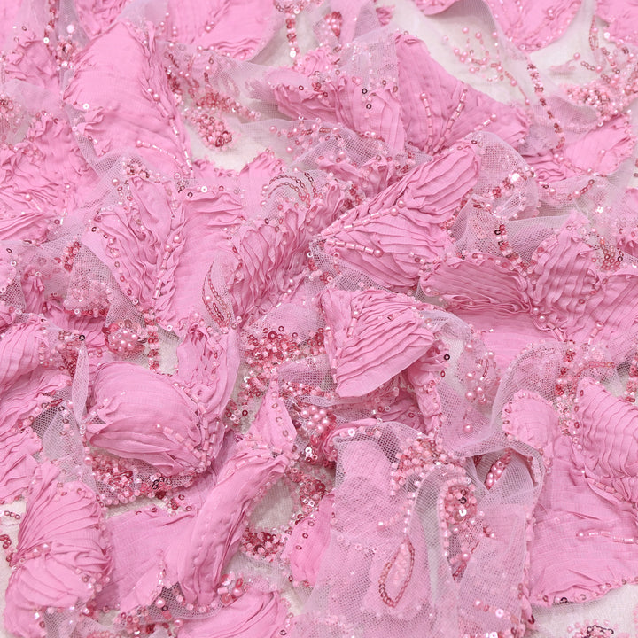 Premium Imported Net 3D Floral Sequins, Pearl & Bead Embroidery Fabric 60" | AF7043-06