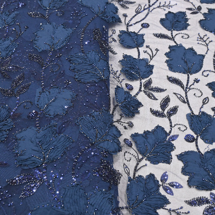 Premium Imported Net 3D Floral Sequins, Pearl & Bead Embroidery Fabric 60" | AF7043-03
