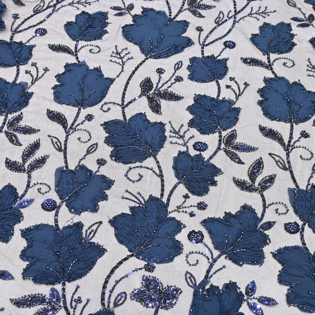 Premium Imported Net 3D Floral Sequins, Pearl & Bead Embroidery Fabric 60" | AF7043-03