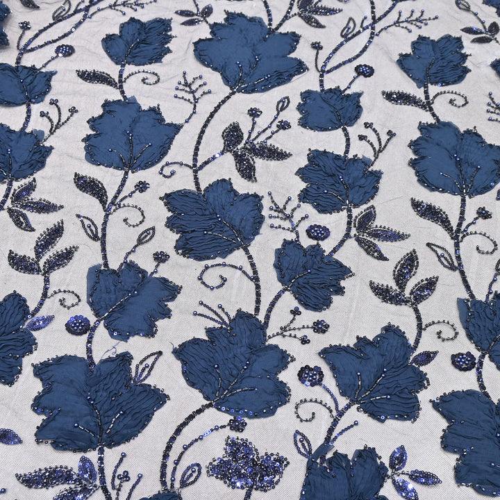 Premium Imported Net 3D Floral Sequins, Pearl & Bead Embroidery Fabric 60" | AF7043-03