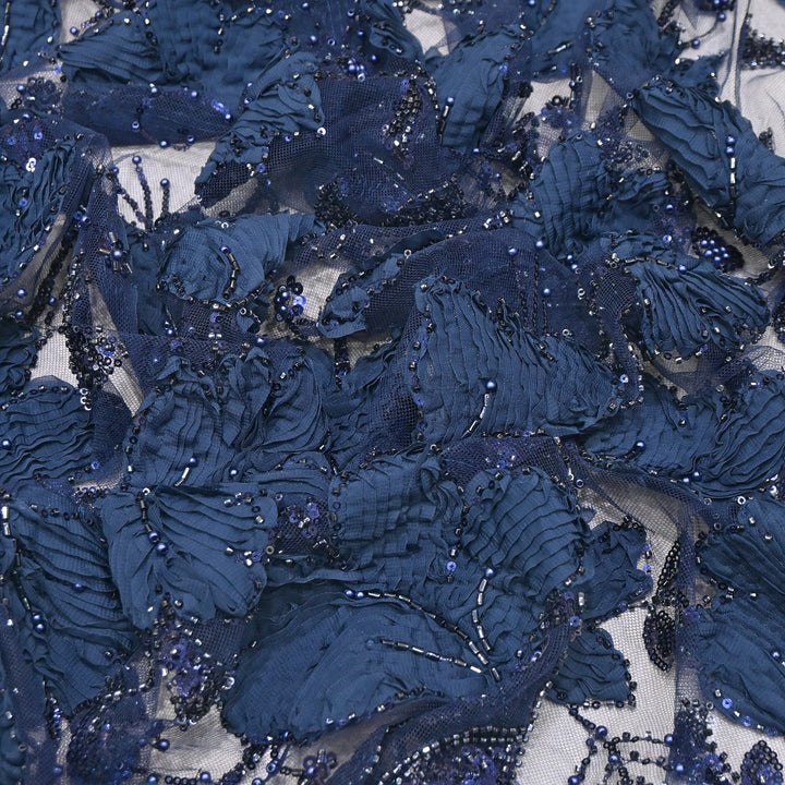 Premium Imported Net 3D Floral Sequins, Pearl & Bead Embroidery Fabric 60" | AF7043-03