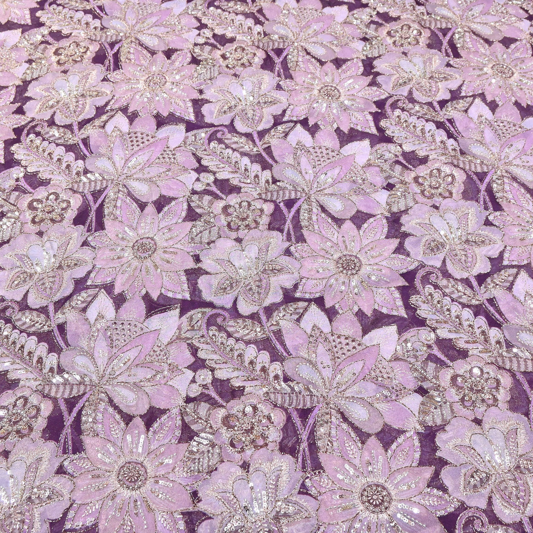 Dyed Viscose Organza Positional Print with Zari & Sequin Embroidery Fabric - V3338C-5