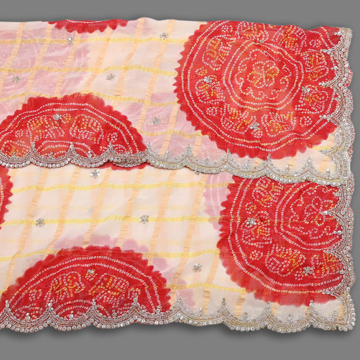 Premium Viscose Chiffon Bandhani Moti Embroidery Dupatta | Designer Bandhani Dupatta-H00003-1