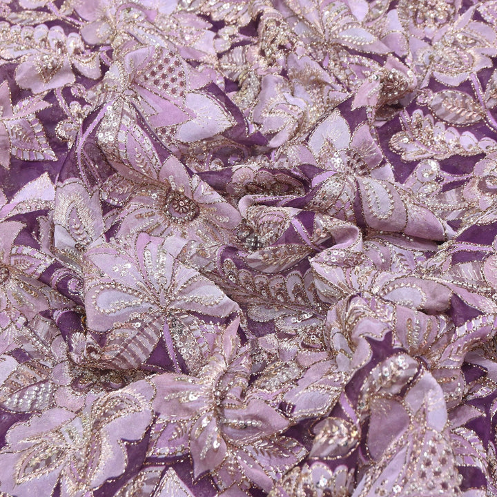 Dyed Viscose Organza Positional Print with Zari & Sequin Embroidery Fabric - V3338C-5