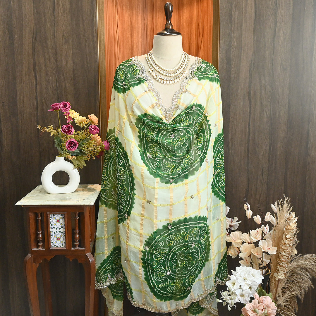 Premium Viscose Chiffon Bandhani Moti Embroidery Dupatta | Designer Bandhani Dupatta-H00003-2