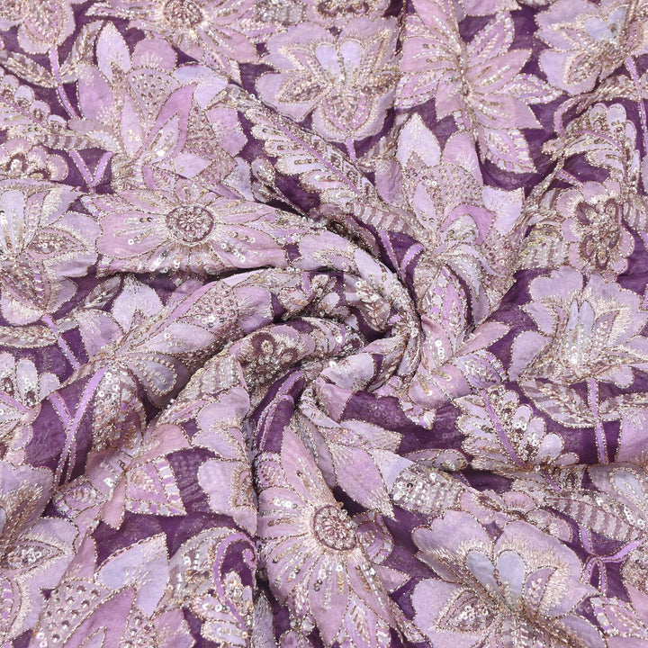 Dyed Viscose Organza Positional Print with Zari & Sequin Embroidery Fabric - V3338C-5