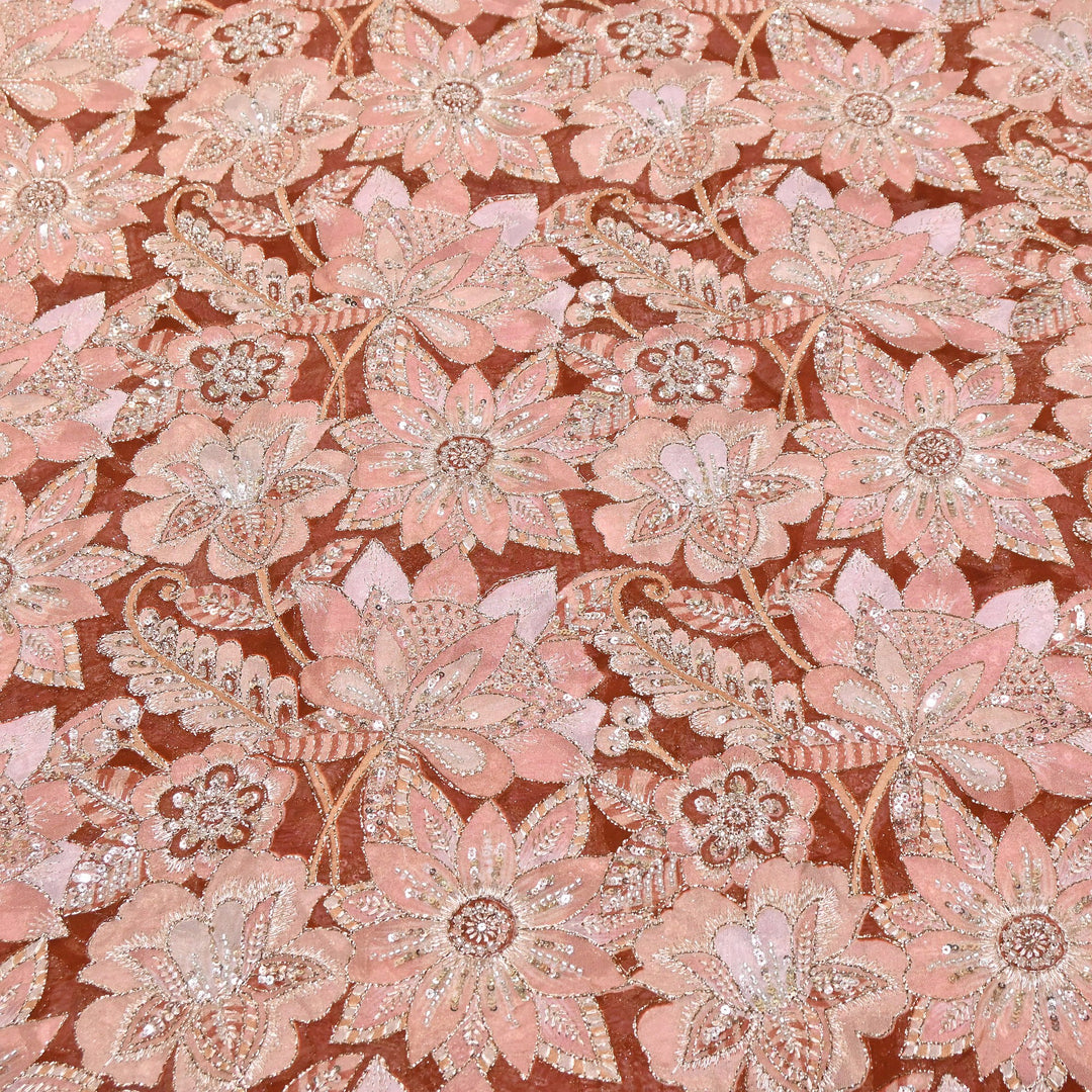 Dyed Viscose Organza Positional Print with Zari & Sequin Embroidery Fabric - V3338C-3
