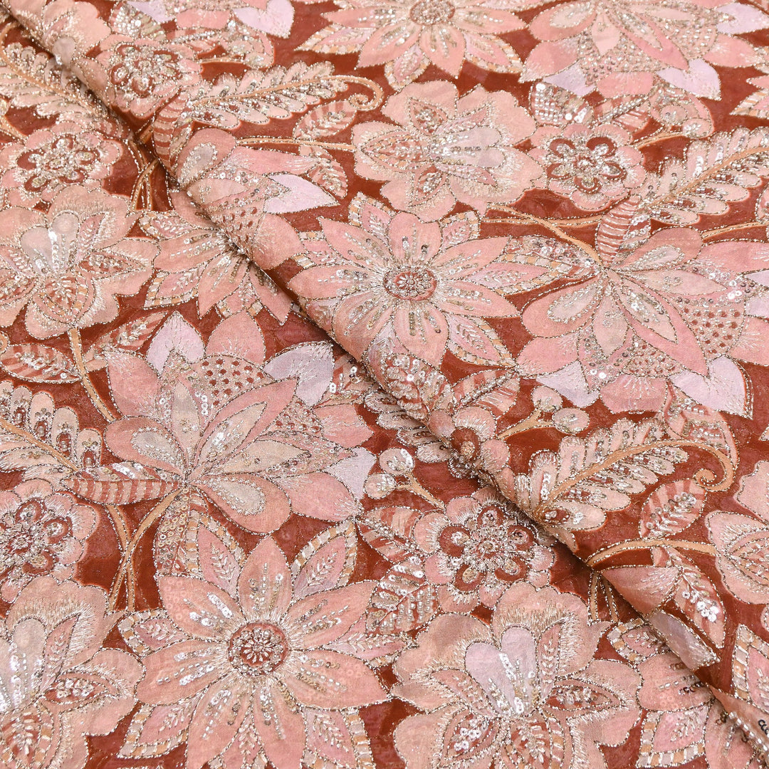 Dyed Viscose Organza Positional Print with Zari & Sequin Embroidery Fabric - V3338C-3