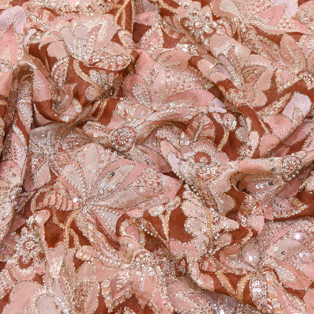 Dyed Viscose Organza Positional Print with Zari & Sequin Embroidery Fabric - V3338C-3