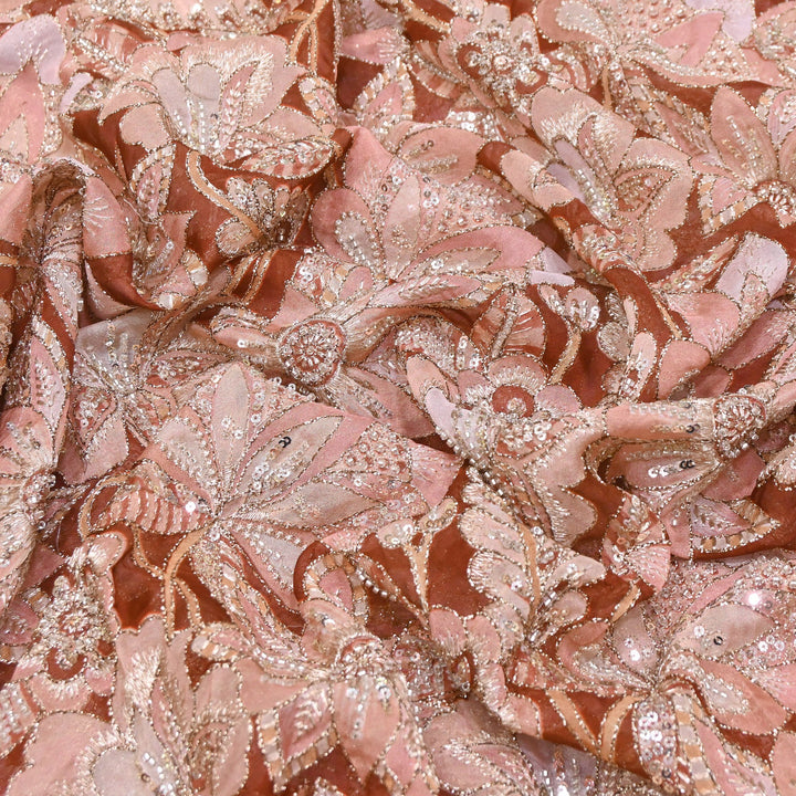 Dyed Viscose Organza Positional Print with Zari & Sequin Embroidery Fabric - V3338C-3