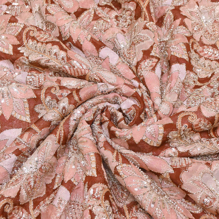 Dyed Viscose Organza Positional Print with Zari & Sequin Embroidery Fabric - V3338C-3