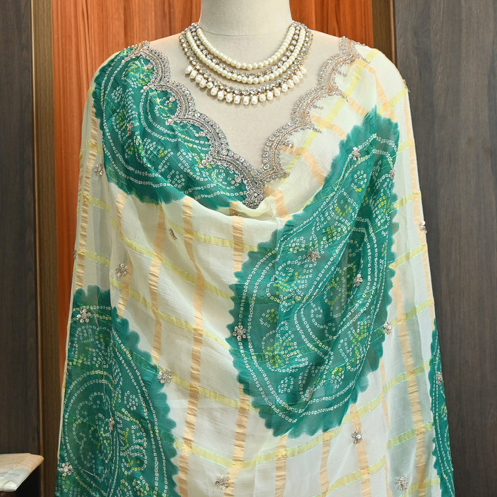 Premium Viscose Chiffon Bandhani Moti Embroidery Dupatta | Designer Bandhani Dupatta-H00003-3