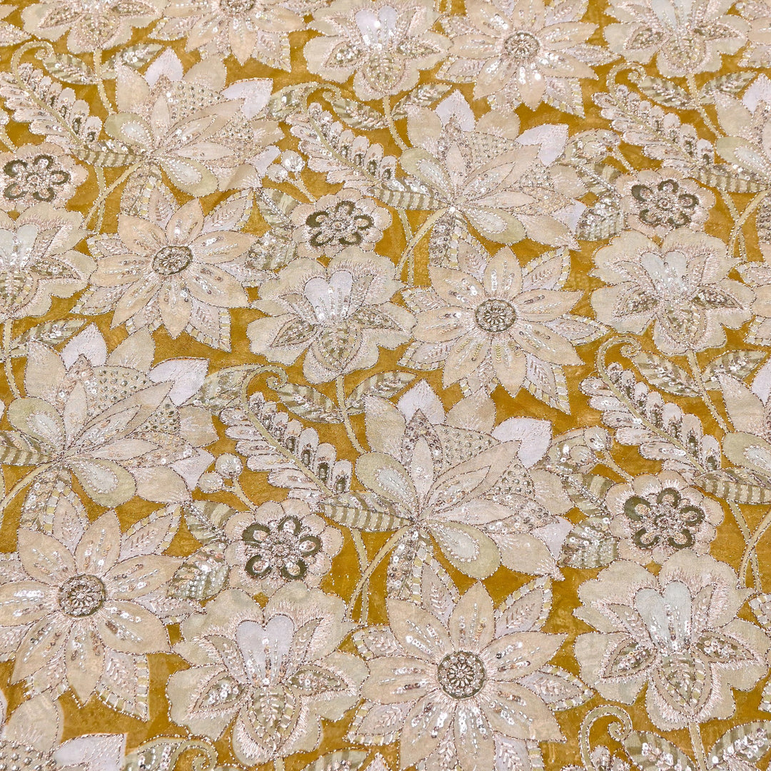 Dyed Viscose Organza Positional Print with Zari & Sequin Embroidery Fabric - V3338C-2
