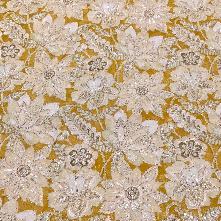 Dyed Viscose Organza Positional Print with Zari & Sequin Embroidery Fabric - V3338C-2
