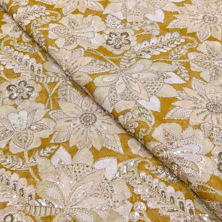 Dyed Viscose Organza Positional Print with Zari & Sequin Embroidery Fabric - V3338C-2