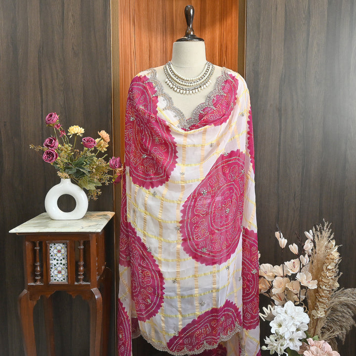 Premium Viscose Chiffon Bandhani Moti Embroidery Dupatta | Designer Bandhani Dupatta-H00003-5