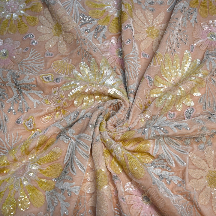 Velvet Moti With Sequins Embroidery Fabrics