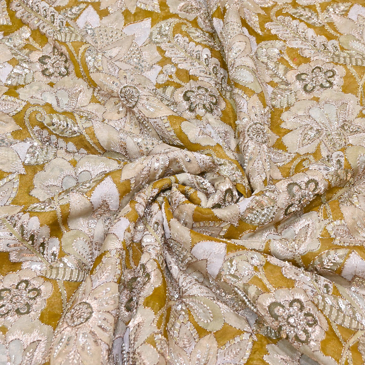 Dyed Viscose Organza Positional Print with Zari & Sequin Embroidery Fabric - V3338C-2