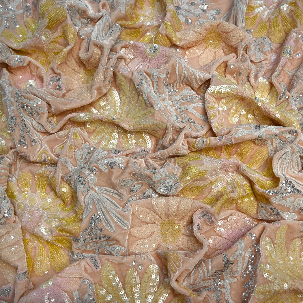 Velvet Moti With Sequins Embroidery Fabrics