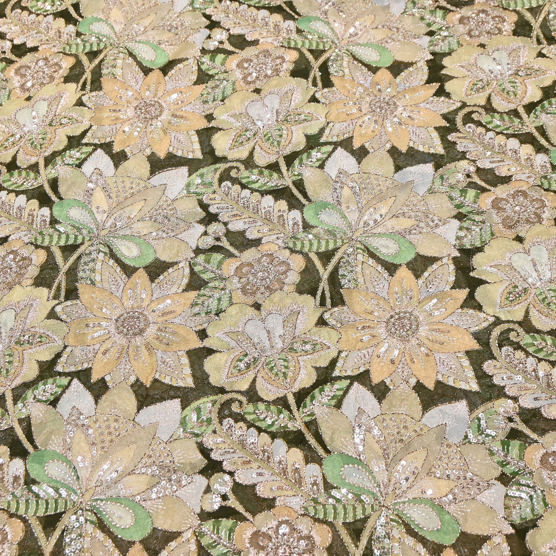 Dyed Viscose Organza Positional Print with Zari & Sequin Embroidery Fabric - V3338C-4