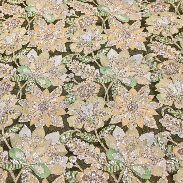 Dyed Viscose Organza Positional Print with Zari & Sequin Embroidery Fabric - V3338C-4