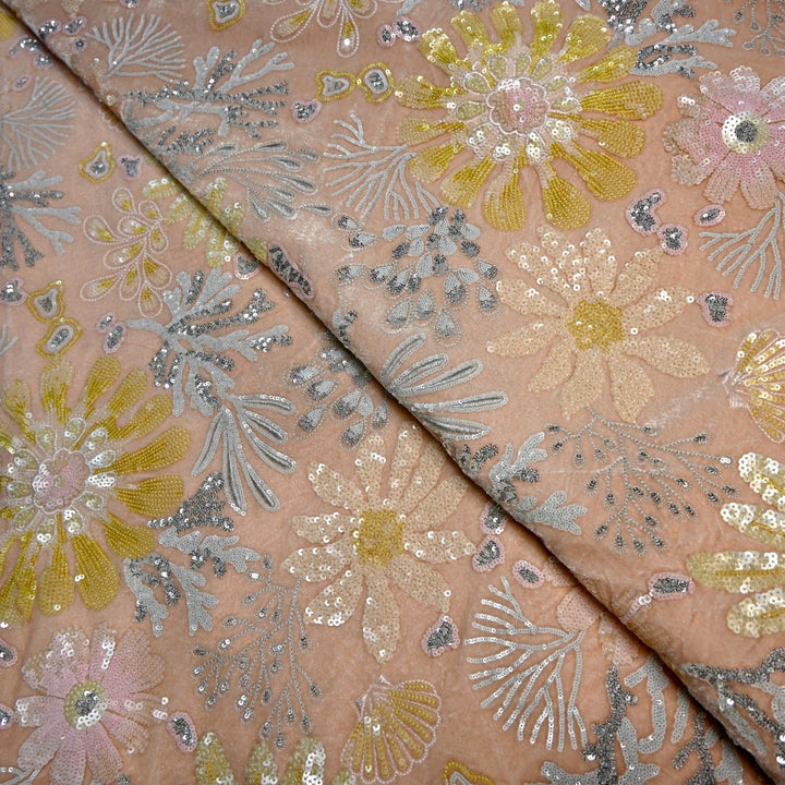 Velvet Moti With Sequins Embroidery Fabrics