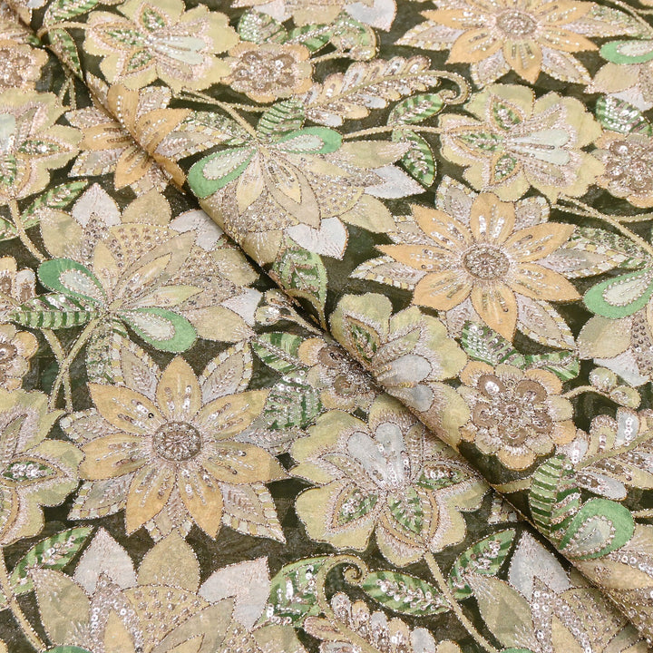 Dyed Viscose Organza Positional Print with Zari & Sequin Embroidery Fabric - V3338C-4