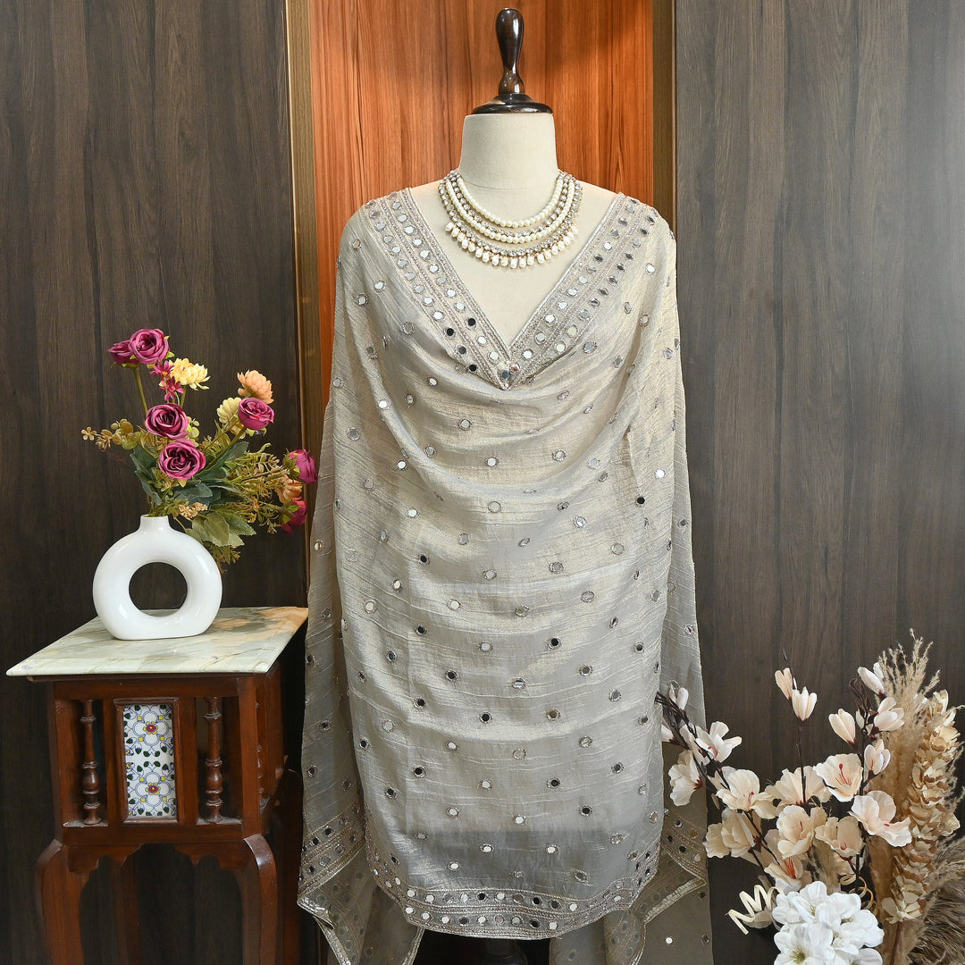 Premium Crush Tissue Zari & Mirror Embroidery Dupatta | Designer Festive Dupatta-SAL810-1