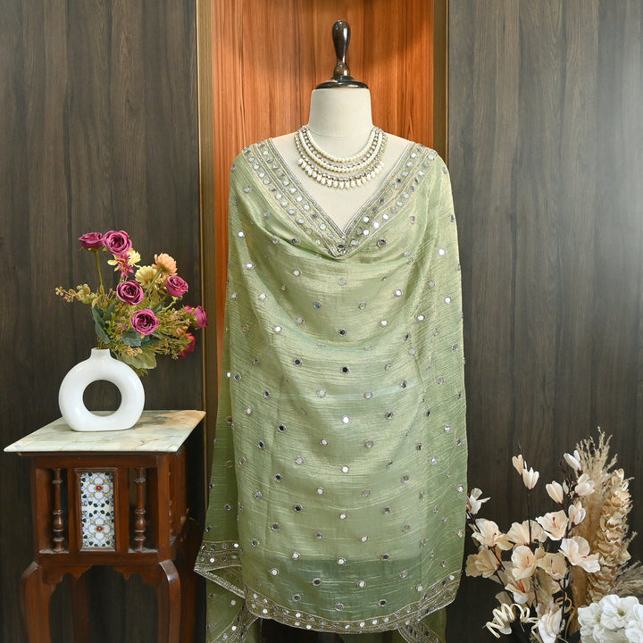 Premium Crush Tissue Zari & Mirror Embroidery Dupatta | Designer Festive Dupatta-SAL810-2