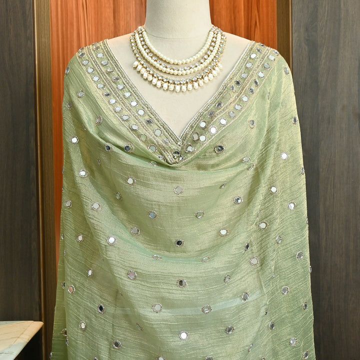 Premium Crush Tissue Zari & Mirror Embroidery Dupatta | Designer Festive Dupatta-SAL810-2