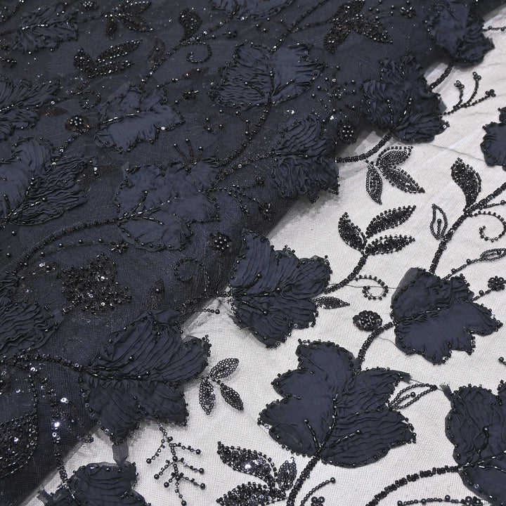 Premium Imported Net 3D Floral Sequins, Pearl & Bead Embroidery Fabric 60" | AF7043-05