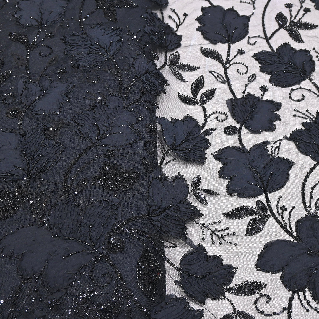 Premium Imported Net 3D Floral Sequins, Pearl & Bead Embroidery Fabric 60" | AF7043-05