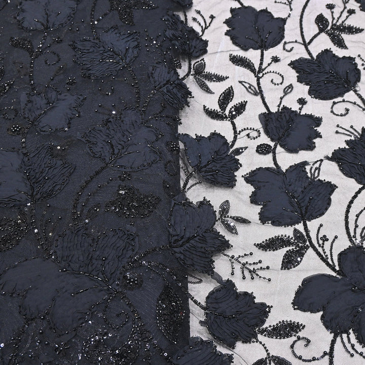 Premium Imported Net 3D Floral Sequins, Pearl & Bead Embroidery Fabric 60" | AF7043-05