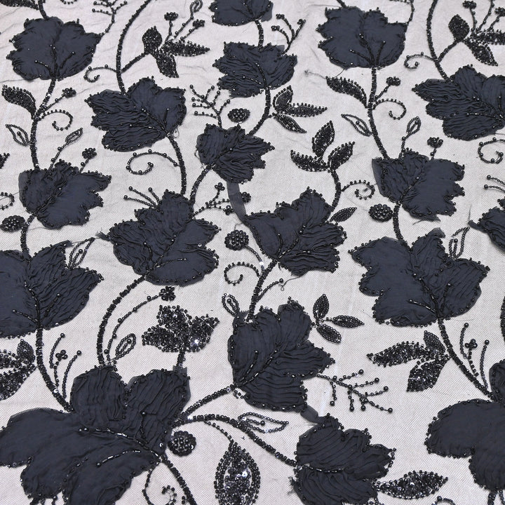 Premium Imported Net 3D Floral Sequins, Pearl & Bead Embroidery Fabric 60" | AF7043-05