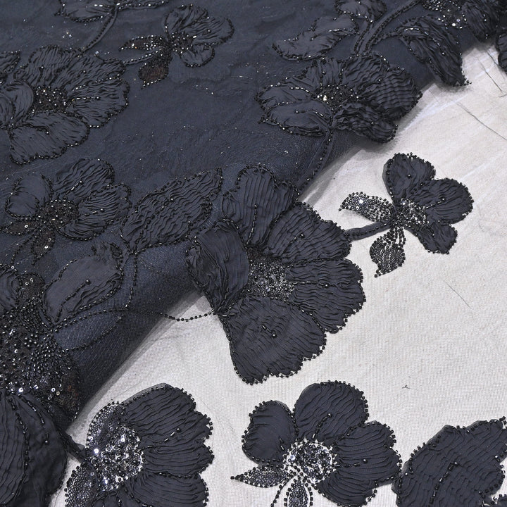 Premium Imported Net Floral 3D Appliqué Fabric with Sequins, Cut Dana & Bead Embroidery 60" | HW7041-04