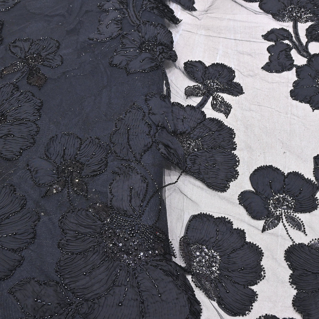 Premium Imported Net Floral 3D Appliqué Fabric with Sequins, Cut Dana & Bead Embroidery 60" | HW7041-04